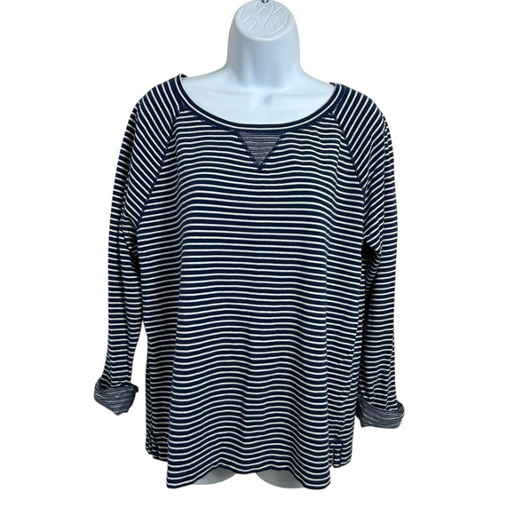 Lauren Ralph Lauren Striped Jersey Top Sz L Layered Cuffed Long Sleeves Blouse - Picture 8 of 9